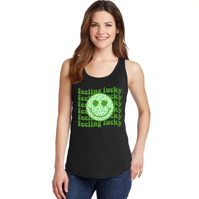 Smiling Face Shamrock Green Clover Ladies Essential Tank