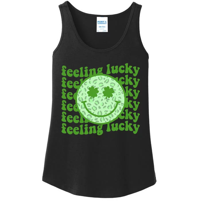 Smiling Face Shamrock Green Clover Ladies Essential Tank