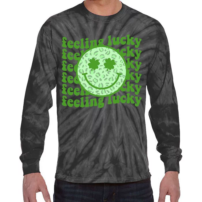 Smiling Face Shamrock Green Clover Tie-Dye Long Sleeve Shirt