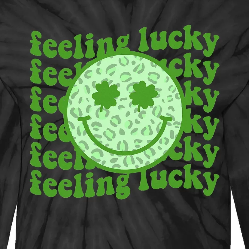 Smiling Face Shamrock Green Clover Tie-Dye Long Sleeve Shirt