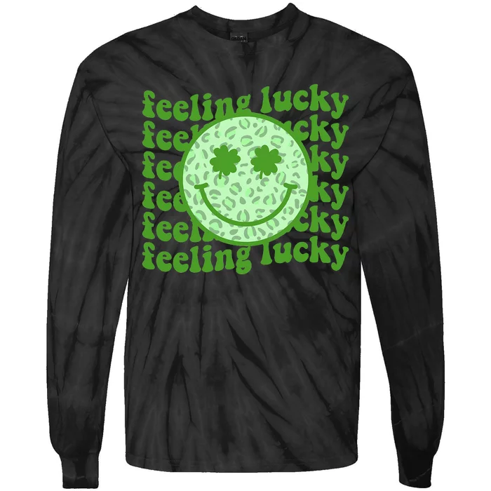 Smiling Face Shamrock Green Clover Tie-Dye Long Sleeve Shirt