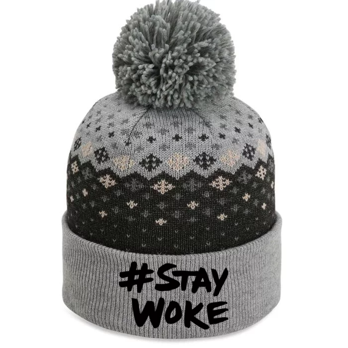 #Staywoke Funny Stay Woke Meme The Baniff Cuffed Pom Beanie