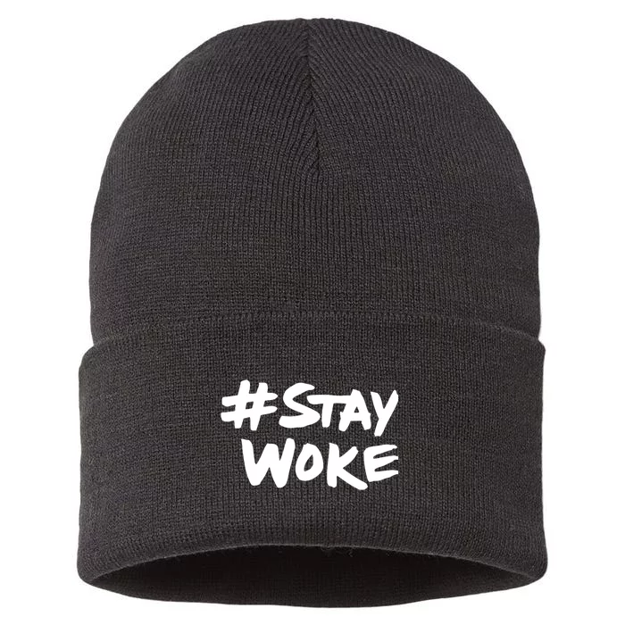 #Staywoke Funny Stay Woke Meme Sustainable Knit Beanie