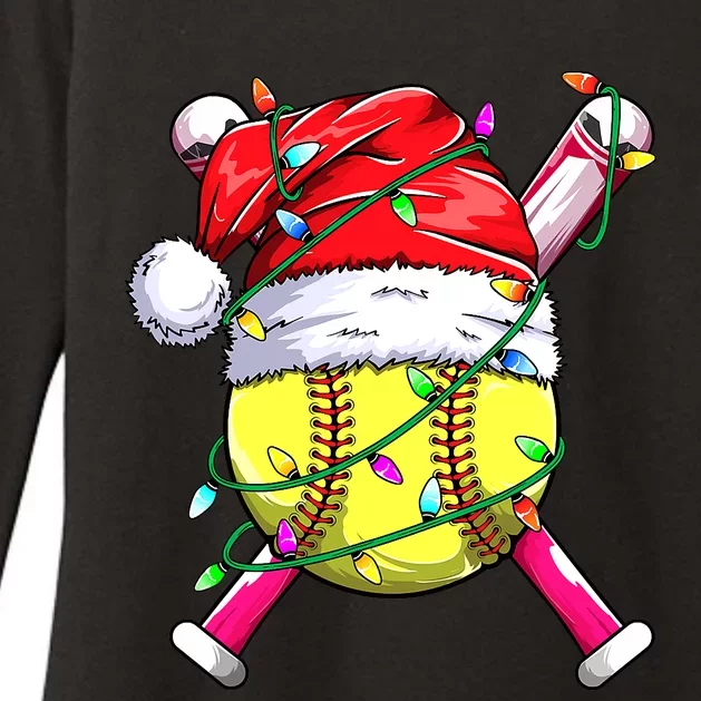 Santa's Favorite Softball Player Christmas Pajama Womens CVC Long Sleeve Shirt