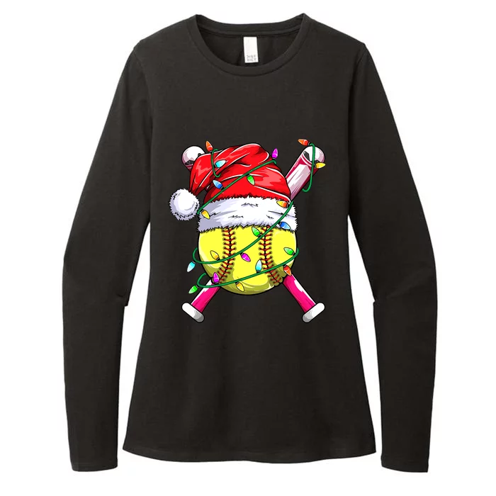 Santa's Favorite Softball Player Christmas Pajama Womens CVC Long Sleeve Shirt