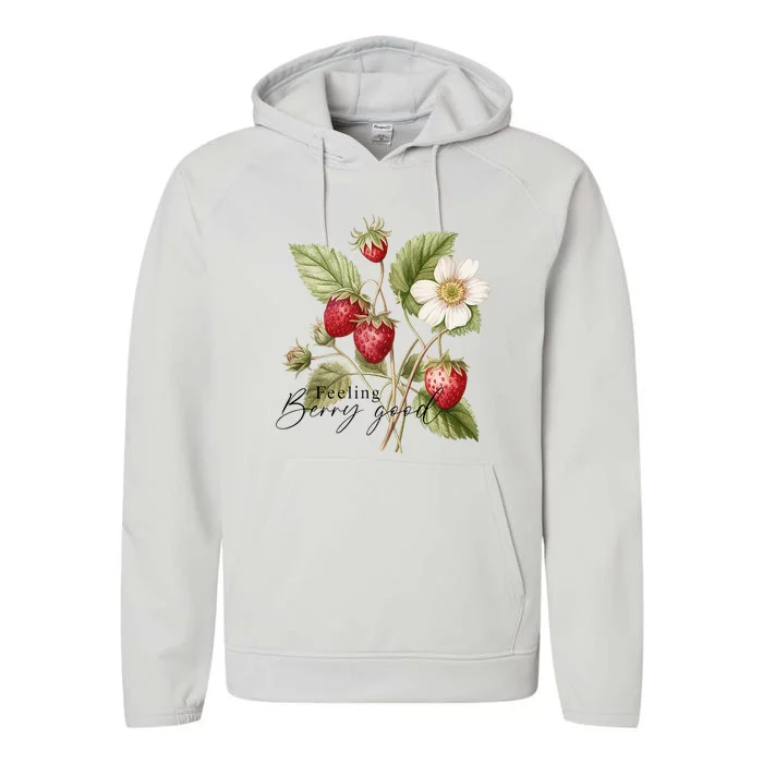 Summer Flower Strawberries Nature Lover Floral Wildflower Performance Fleece Hoodie