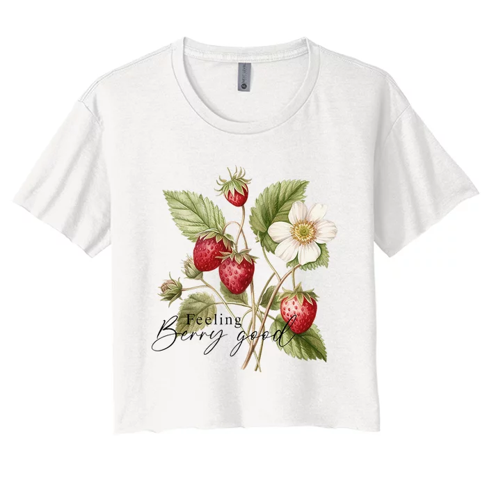 Summer Flower Strawberries Nature Lover Floral Wildflower Women's Crop Top Tee