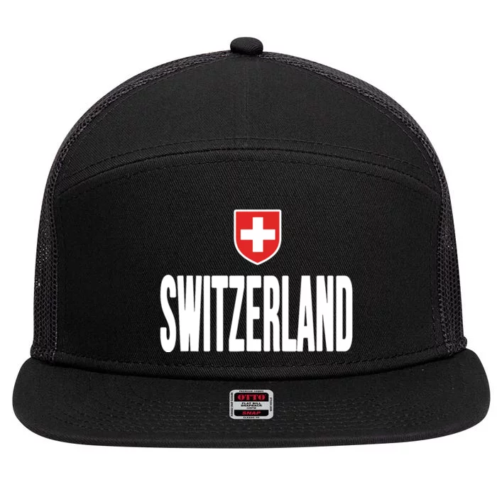 Swiss Flag Switzerland Souvenir Schweiz Gift Suisse Svizzera 7 Panel Mesh Trucker Snapback Hat