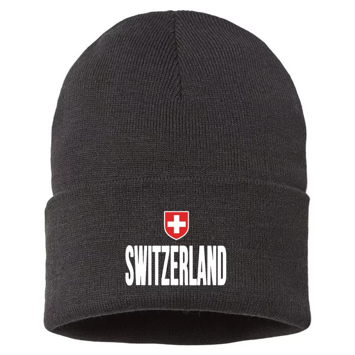 Swiss Flag Switzerland Souvenir Schweiz Gift Suisse Svizzera Sustainable Knit Beanie