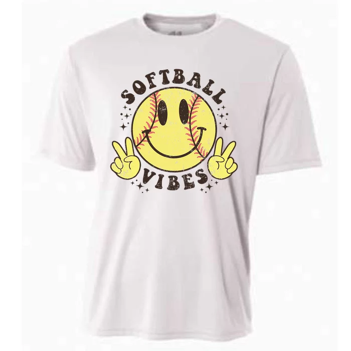 Smile Face Softball Vibes Game Day Softball Life Cooling Performance Crew T-Shirt