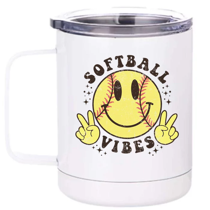 Smile Face Softball Vibes Game Day Softball Life Front & Back 12oz Stainless Steel Tumbler Cup