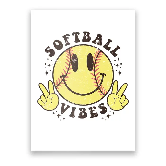 Smile Face Softball Vibes Game Day Softball Life Poster