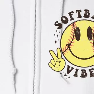 Smile Face Softball Vibes Game Day Softball Life Full Zip Hoodie