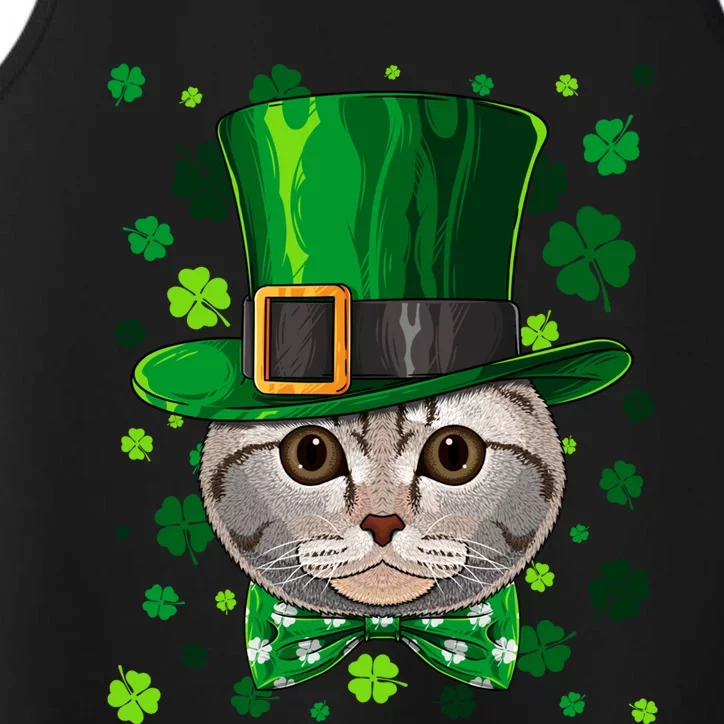 Scottish Fold St Patricks Day Cat Leprechaun Hat Shamrock Gift Performance Tank