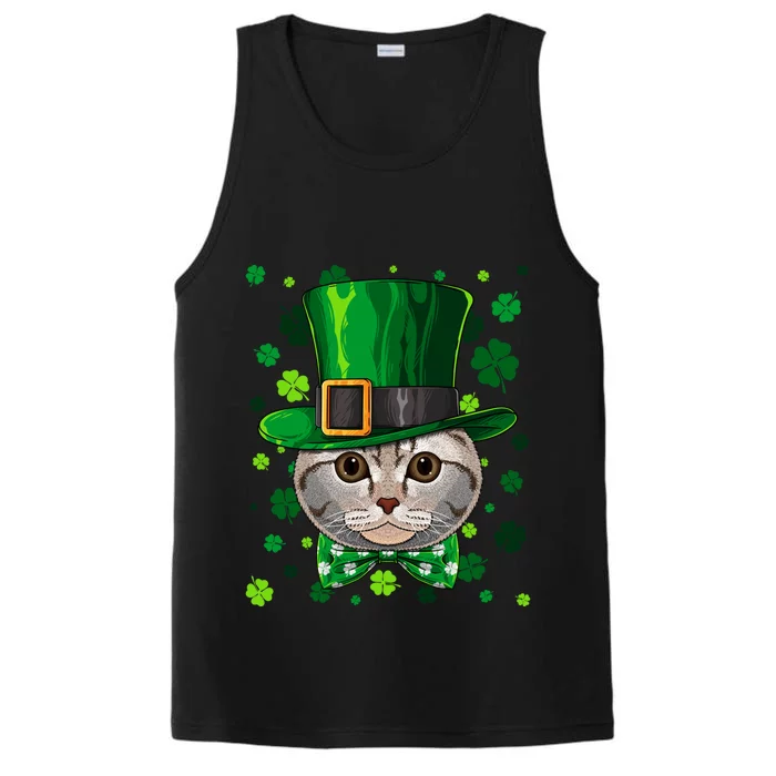 Scottish Fold St Patricks Day Cat Leprechaun Hat Shamrock Gift Performance Tank