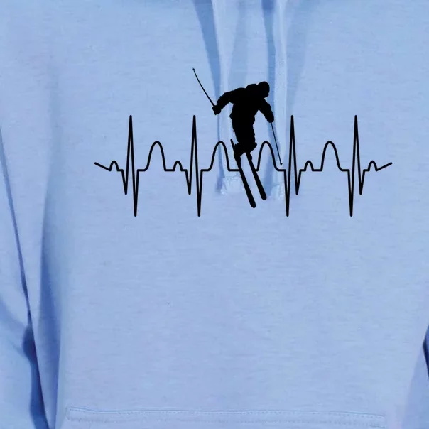 Skiing Funny Ski Heartbeat Gift For Skiers Unisex Surf Hoodie