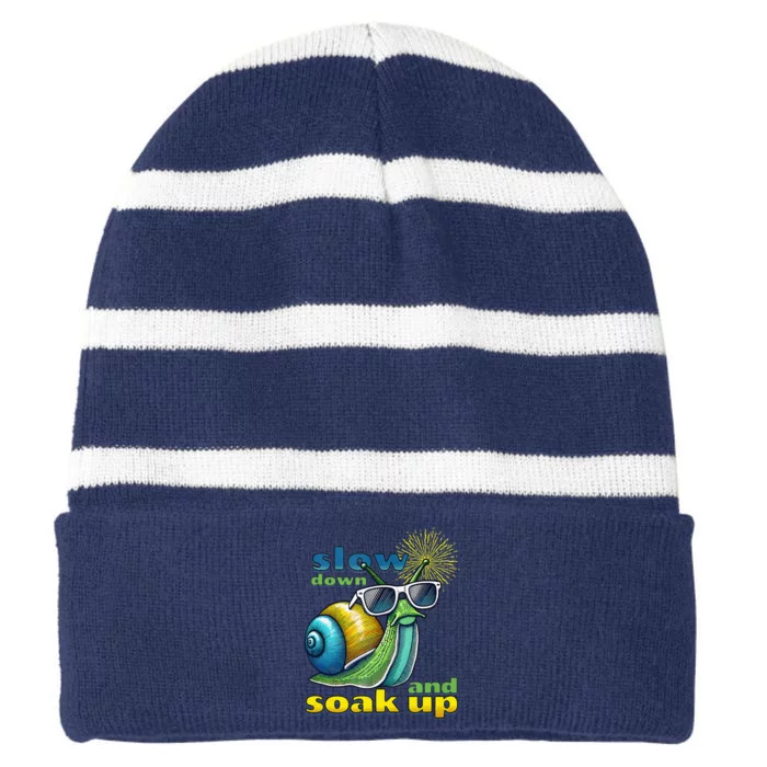 Summer Fun Slow Down Soak Up Sun Rays Cool Snail Blk Stroke Striped Beanie with Solid Band