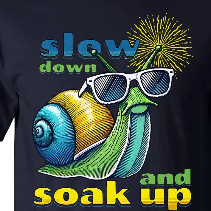 Summer Fun Slow Down Soak Up Sun Rays Cool Snail Blk Stroke Tall T-Shirt