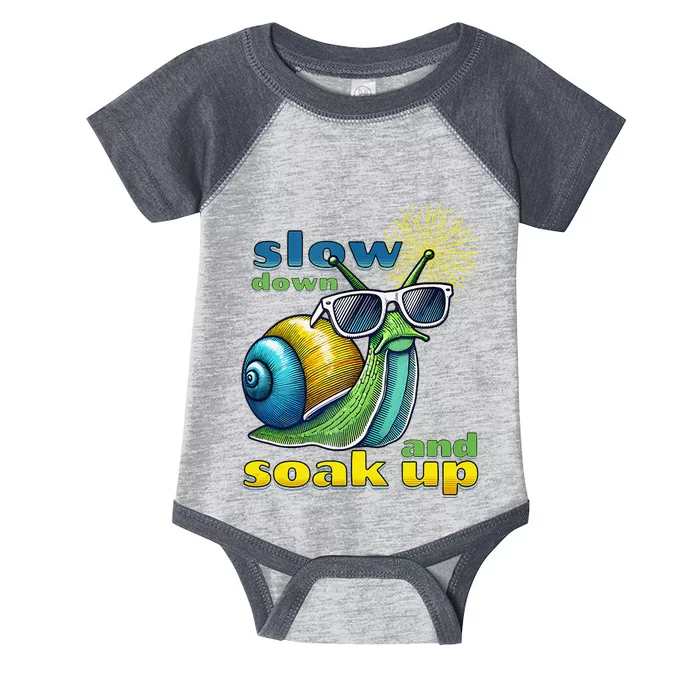 Summer Fun Slow Down Soak Up Sun Rays Cool Snail Blk Stroke Infant Baby Jersey Bodysuit