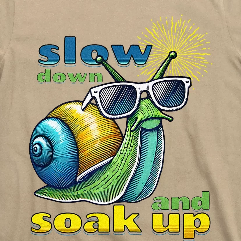 Summer Fun Slow Down Soak Up Sun Rays Cool Snail Blk Stroke T-Shirt