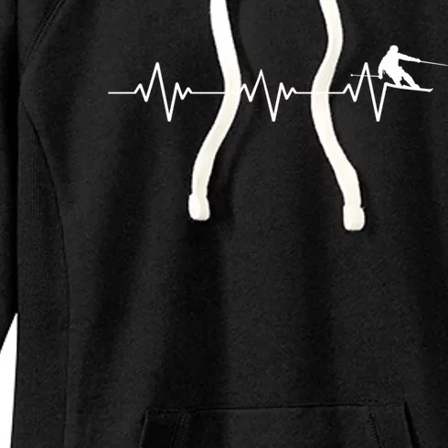 Skiing Funny Ski Lover Heartbeat And Outdoor Funny Gift Women's Fleece Hoodie