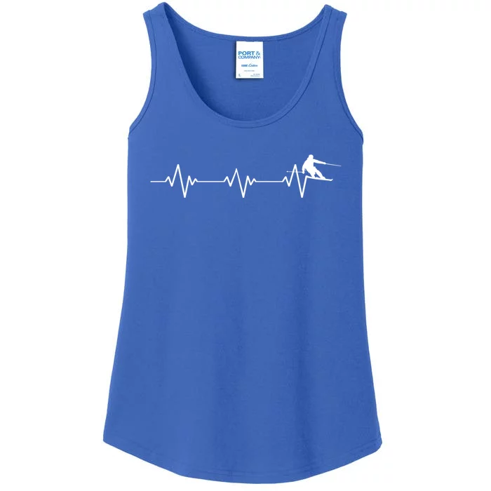 Skiing Funny Ski Lover Heartbeat And Outdoor Funny Gift Ladies Essential Tank