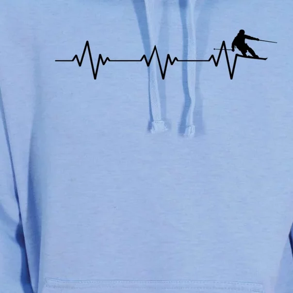 Skiing Funny Ski Lover Heartbeat And Outdoor Funny Gift Unisex Surf Hoodie