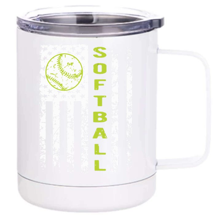 Softball Flag Softball Coach Outfit Softball Player Gift Front & Back 12oz Stainless Steel Tumbler Cup