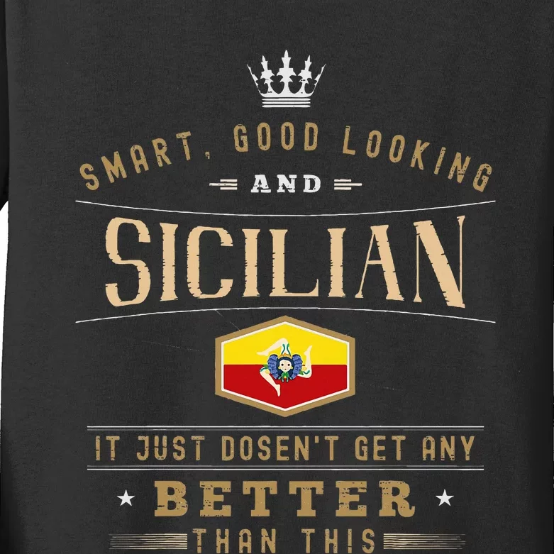 Sicily Flag Souvenirs For Sicilians Kids Long Sleeve Shirt