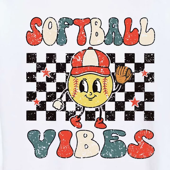 Smile Face Softball Vibes Game Day Softball Life Mom Retro Garment-Dyed Sweatshirt