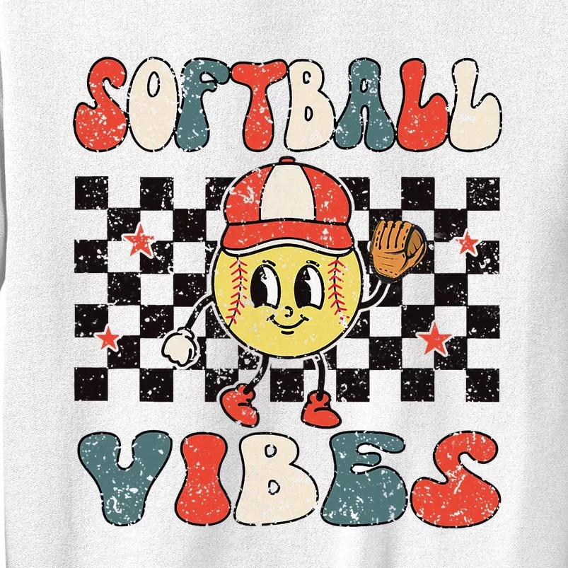 Smile Face Softball Vibes Game Day Softball Life Mom Retro Sweatshirt