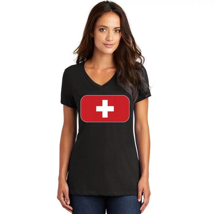 Switzerland Flag Soccer Team World Cup 2022 Swiss Flag Women's V-Neck T-Shirt