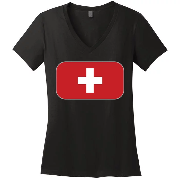 Switzerland Flag Soccer Team World Cup 2022 Swiss Flag Women's V-Neck T-Shirt