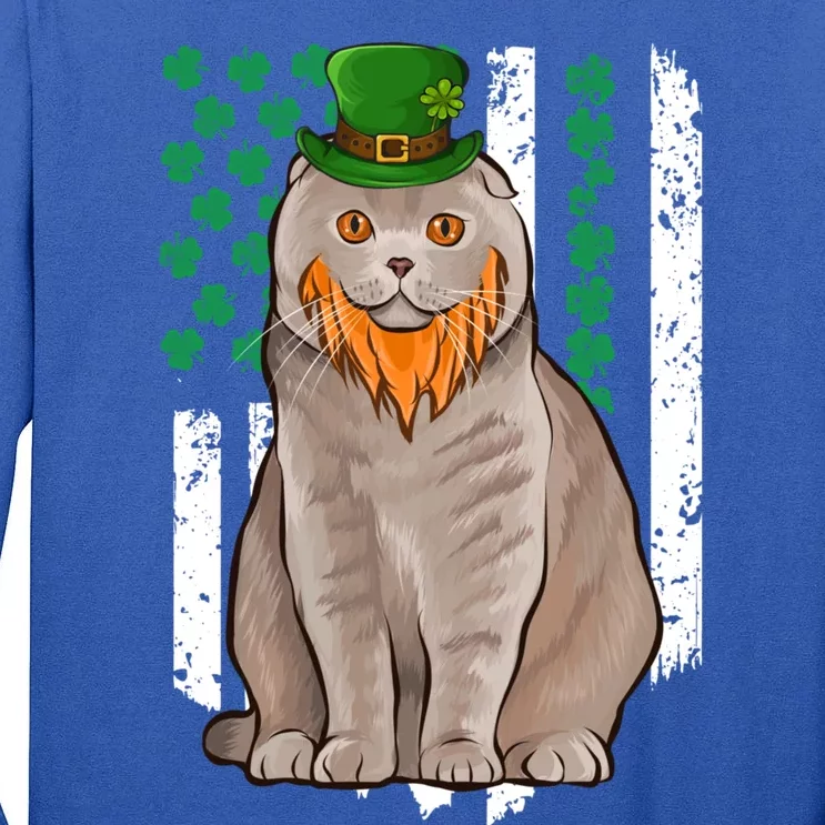 Scottish Fold St Patricks Day Irish American Flag Gift Tall Long Sleeve T-Shirt