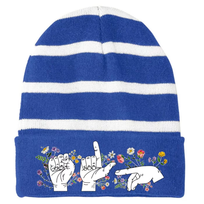 Slp Flower Speech Language Therapist Gift Striped Beanie with Solid Band