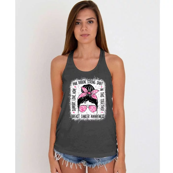 Support Fighter Survivor Warrior Breast Cancer Awareness Women's Knotted Racerback Tank