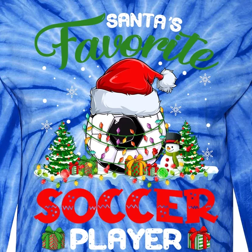 Santas Favorite Soccer Player Xmas Lights Christmas Pajama Cute Gift Tie-Dye Long Sleeve Shirt