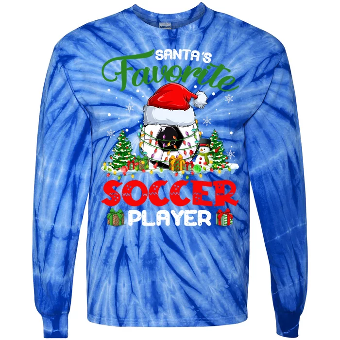 Santas Favorite Soccer Player Xmas Lights Christmas Pajama Cute Gift Tie-Dye Long Sleeve Shirt