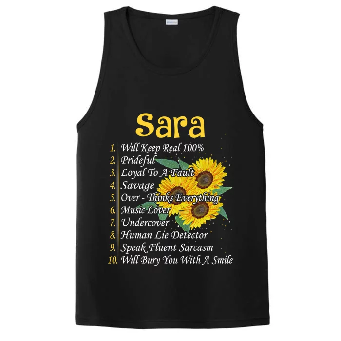 Sara Facts Sunflower Gift Sara First Name Gift Performance Tank