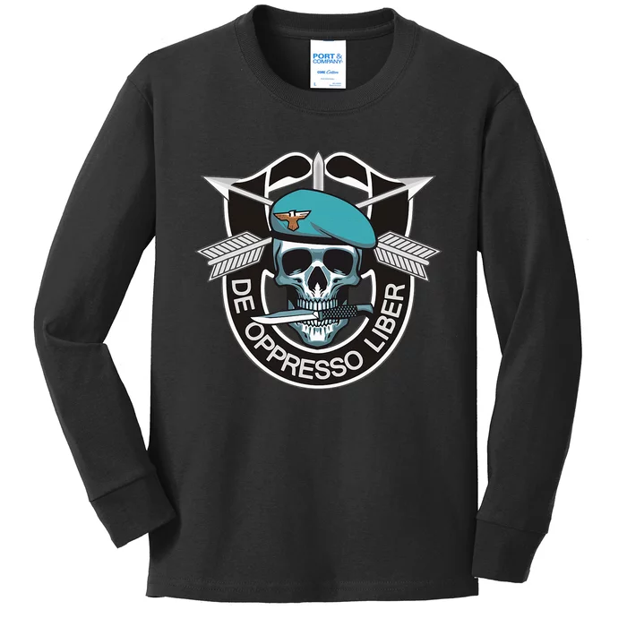 Special Forces Skull De Oppresso Liber Kids Long Sleeve Shirt