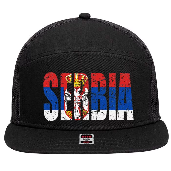 Serbia Flag 7 Panel Mesh Trucker Snapback Hat