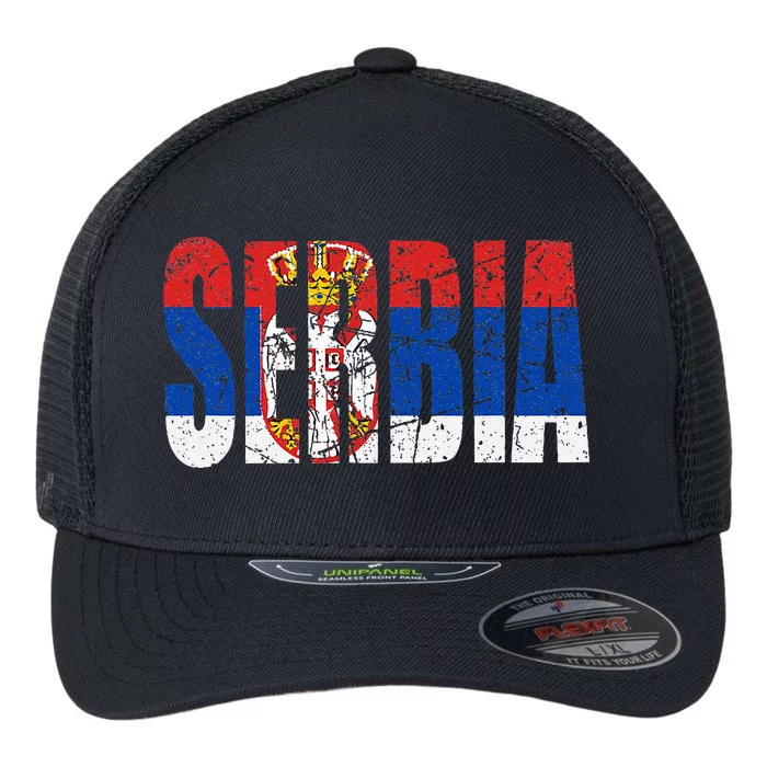 Serbia Flag Flexfit Unipanel Trucker Cap