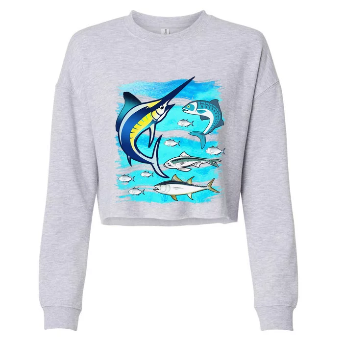 Saltwater Fish Swordfish Mahi Tuna Kingfing Atlantic Ocean Cropped Pullover Crew