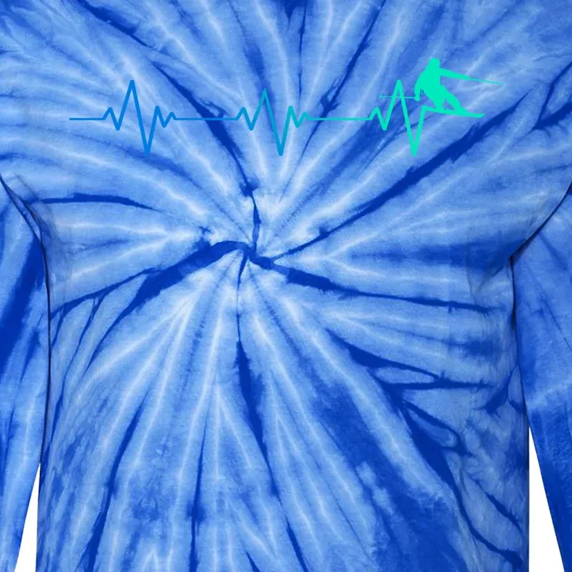 Skiing Funny Ski Lover Heartbeat And Outdoor Gift Tie-Dye Long Sleeve Shirt