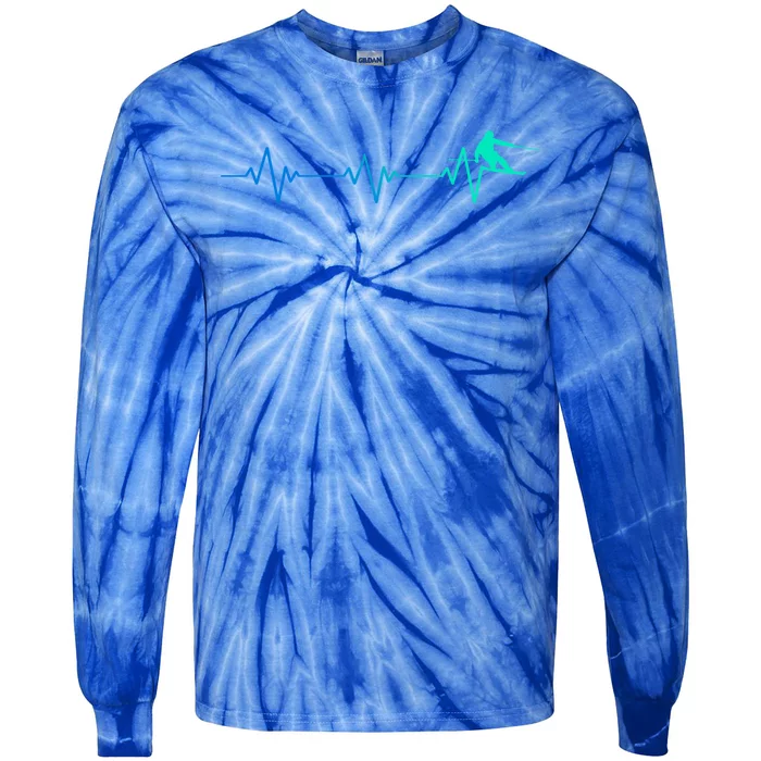 Skiing Funny Ski Lover Heartbeat And Outdoor Gift Tie-Dye Long Sleeve Shirt