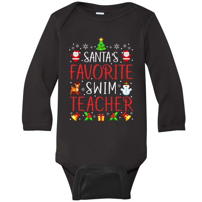 SantaS Favorite Swim Teacher Xmas Matching Baby Long Sleeve Bodysuit