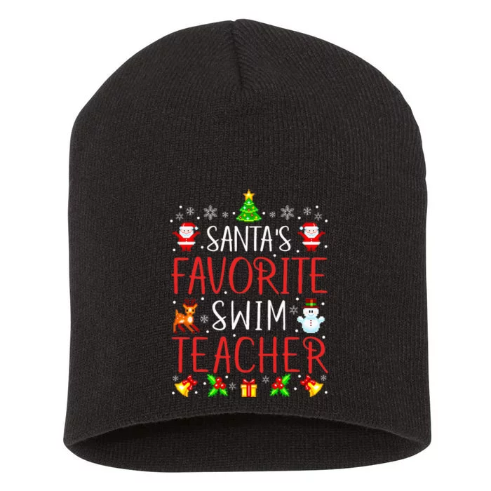 SantaS Favorite Swim Teacher Xmas Matching Short Acrylic Beanie