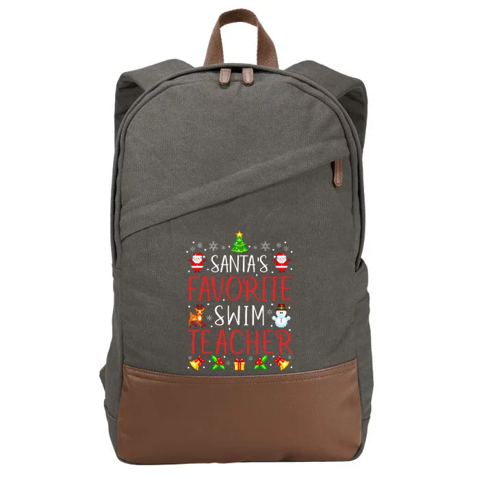 SantaS Favorite Swim Teacher Xmas Matching Cotton Canvas Backpack