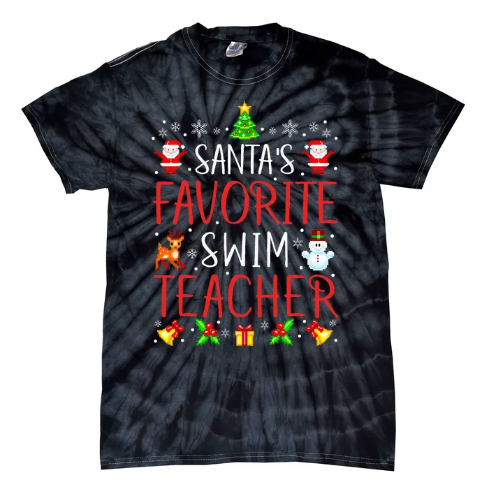 Santa's Favorite Swim Teacher Xmas Matching Tie-Dye T-Shirt