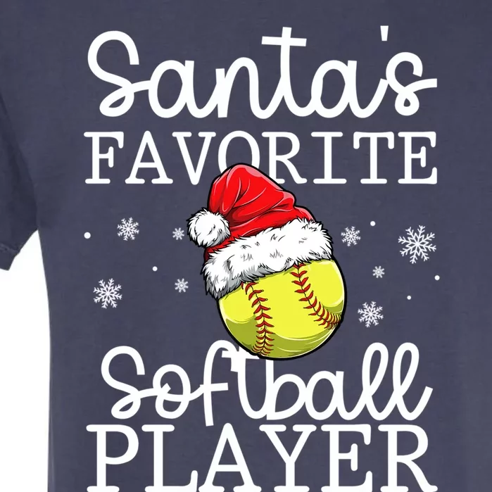 SantaS Favorite Softball Player Christmas Soccer Santa Hat Gift Garment-Dyed Heavyweight T-Shirt